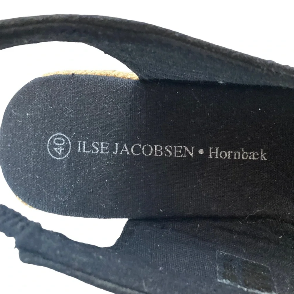 Ilse Jacobsen Size 40US Size 9.5-10 Black Danish Made Sequined Espadrille Wedges